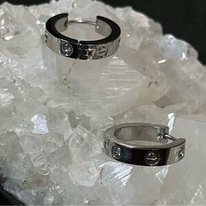 Silver Hoop Earrings with Crystal Accents